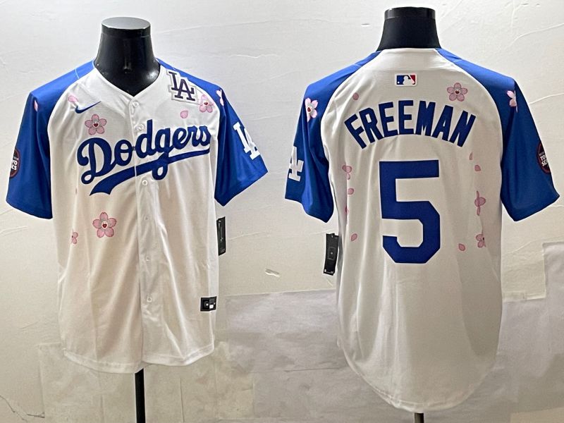 Men Los Angeles Dodgers #5 Freeman White Blue Sakura Edition 2025 Nike MLB Jersey style 5->los angeles dodgers->MLB Jersey
